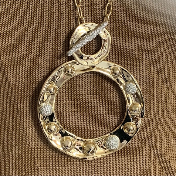 Alexis Bittar Large Gold Molten Repoussé & Crystal Dot Pendant Necklace - Picture 12 of 15